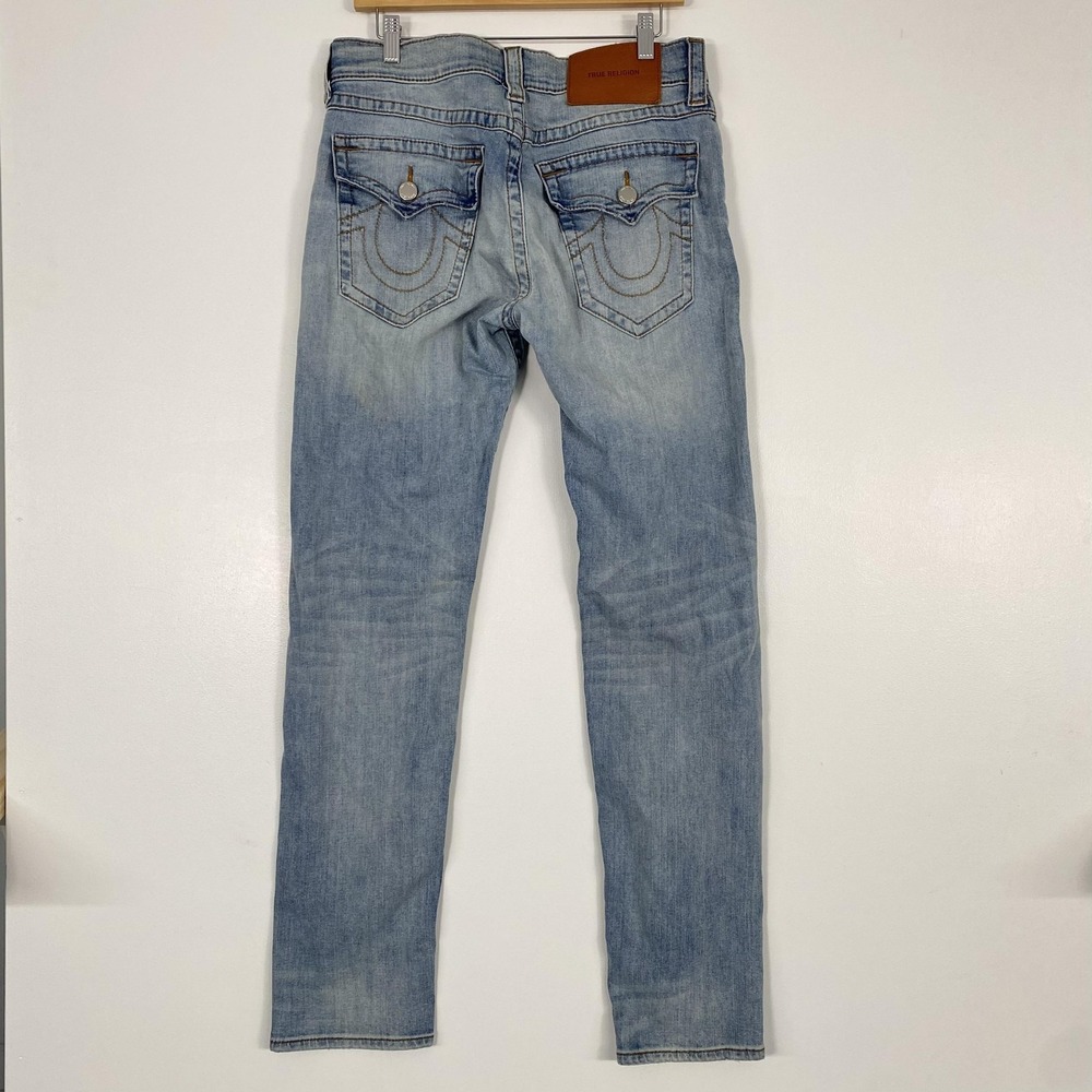 True Religion Geno Jeans Mens 31Wx33 Light Wash Slim Straight Denim Stretch - Picture 5 of 16